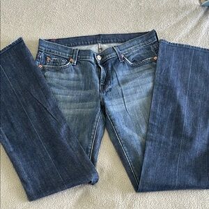 Blue Flare Wide Leg Jeans with Faded Look/ 7 For All Mankind